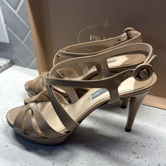 Prada Nude Patent Slingback Platform Heels EU 39
